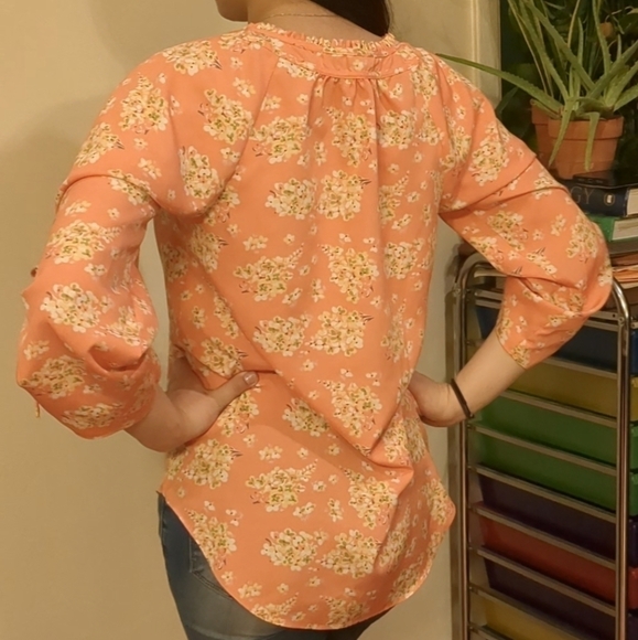 Lc Lauren Conrad Pink White Boho Floral Blouse Small - Picture 4 of 7